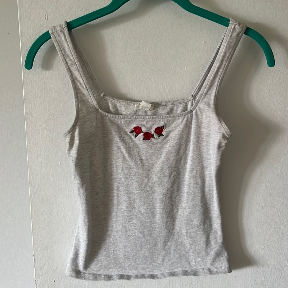 Garage grey tank top with embroidered roses size extra small xs